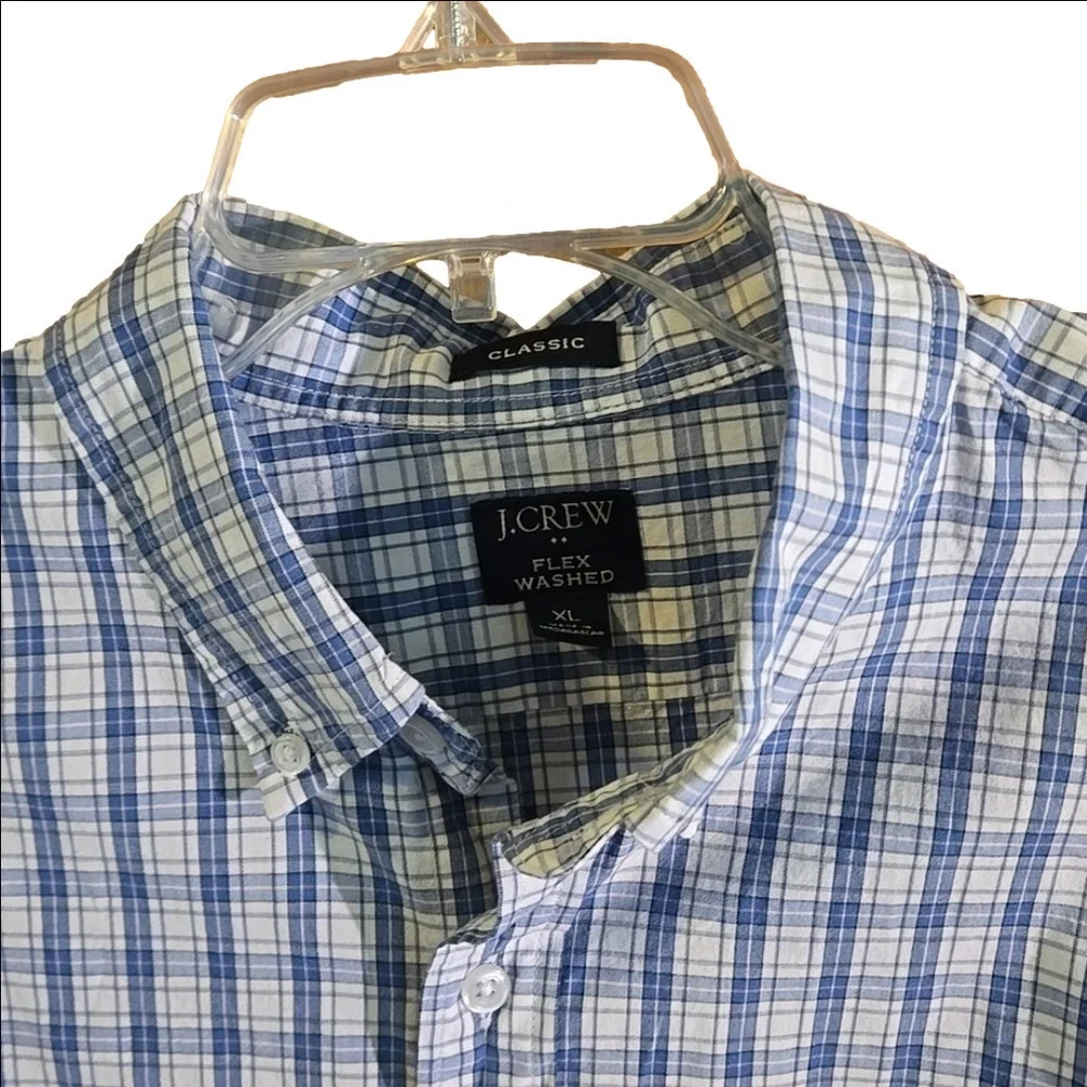 J. Crew Mens XL Blue Plaid Long Sleeve Button Down Cotton Shirt Casual Preppy